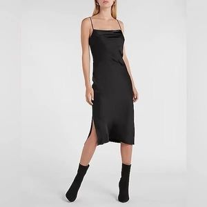 EXPRESS SATIN COWL NECK MIDI SLIP DRESS